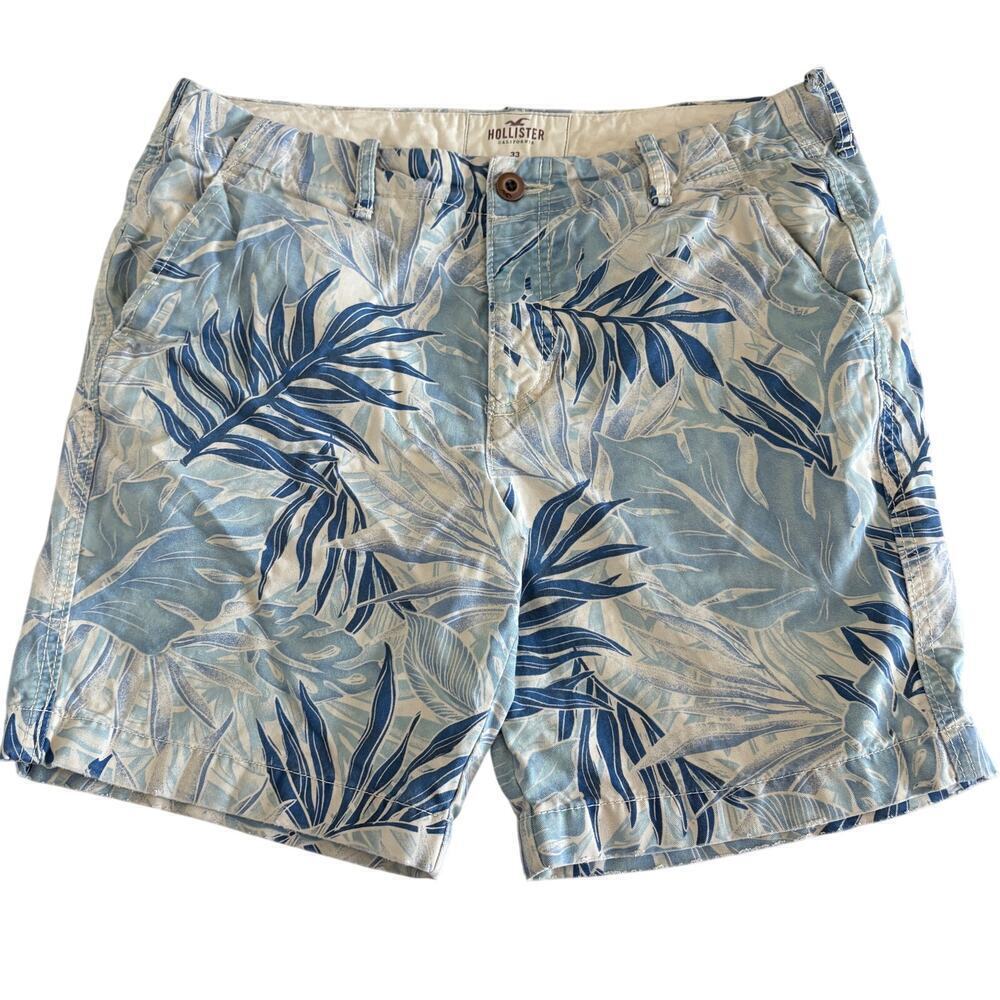 Hollister blue tropical leaf print shorts mens size 33 cotton beachwear